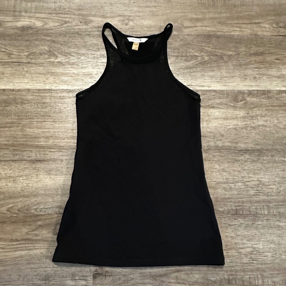 Theory 38 Womens Black Mesh Racerback Tank Top High Neck Activewear Size P TP